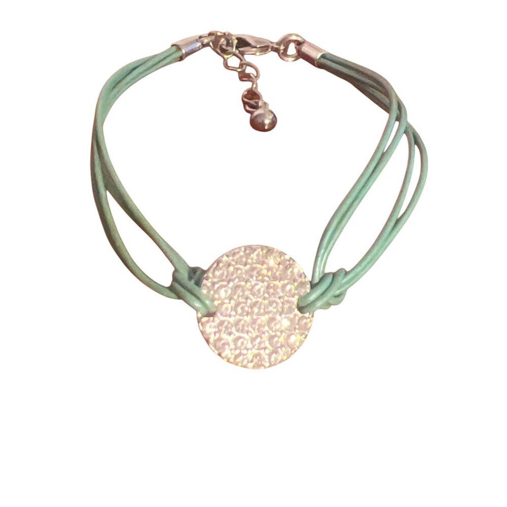 Lia Sophia Spot On Green Multi-Strand Bracelet Pave Crystal Disc Adj 7.75"
